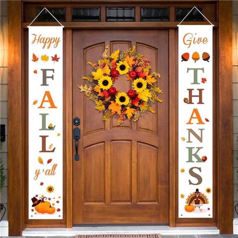 Fall Decorations for Home | Happy Fall Y'all & Give Thanks Porch Banner 70"x13"